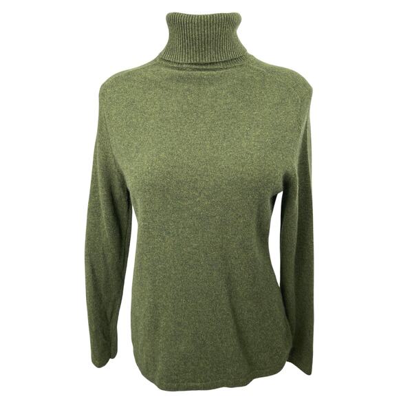 Qi Cashmere 100% Women's Green Knit Turtleneck Long Sleeve Pullover Sweater Top - Picture 1 of 4